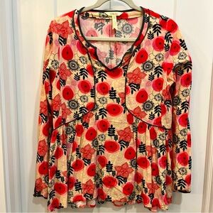 Matilda Jane Pink Floral Print Long Sleeve High Low Hem Peasant Top Blouse Small
